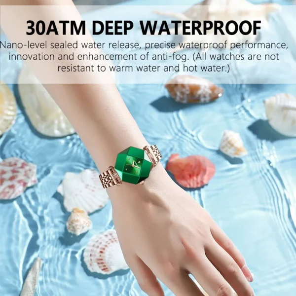POEDAGAR 005 Octagonal Green Dial Watch with Diamond Accents