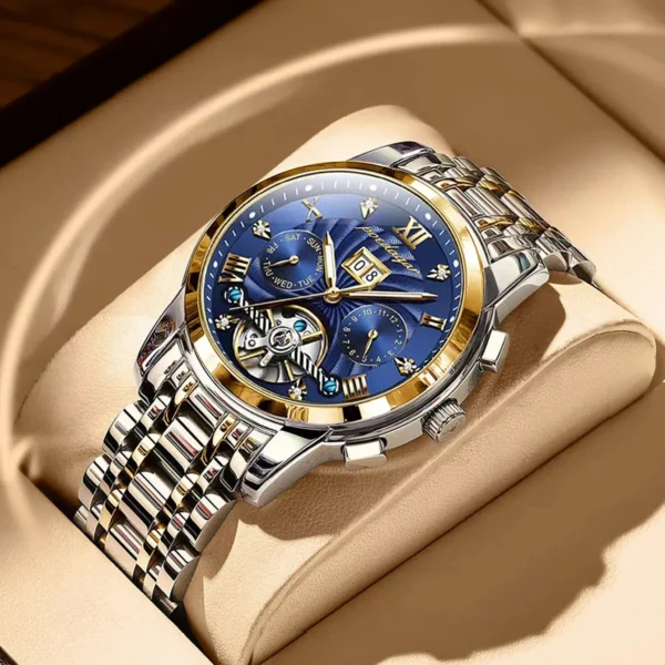 POEDAGAR 1408 Skeleton Automatic Two-Tone Men's Watch