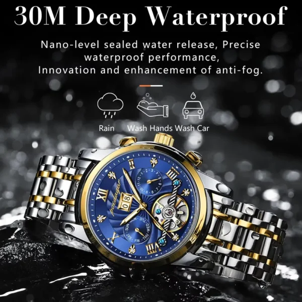 POEDAGAR 1408 Skeleton Automatic Two-Tone Men's Watch