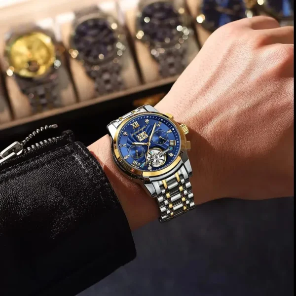 POEDAGAR 1408 Skeleton Automatic Two-Tone Men's Watch