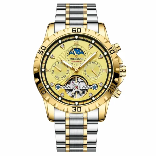 POEDAGAR 1412 Men's Gold-Tone Mechanical Watch