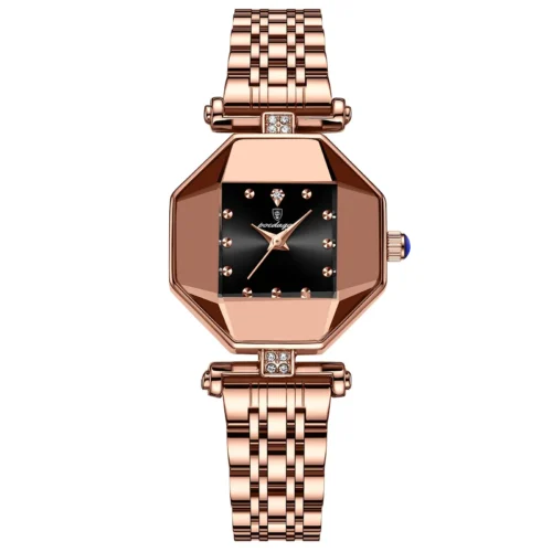 POEDAGAR 368 Elegant Octagonal Watch with Diamond Accents