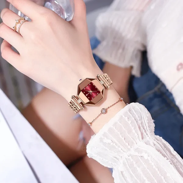 POEDAGAR 368 Elegant Octagonal Watch with Diamond Accents
