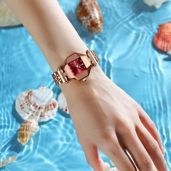 POEDAGAR 368 Elegant Octagonal Watch with Diamond Accents