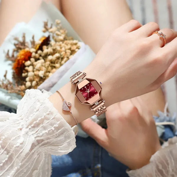 POEDAGAR 368 Elegant Octagonal Watch with Diamond Accents