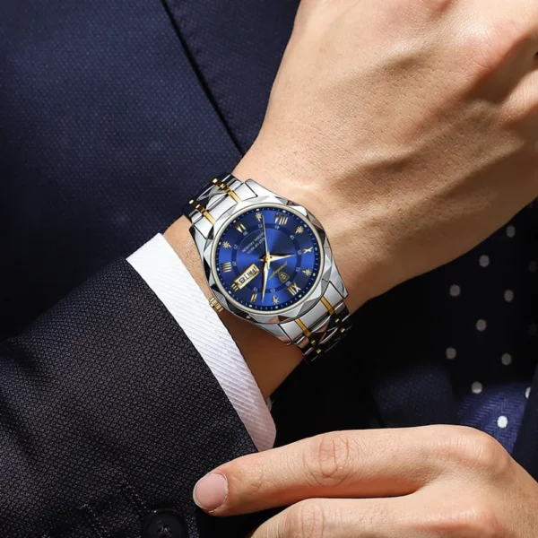 POEDAGAR 615 Modern Two-Tone Stainless Steel Men's Watch