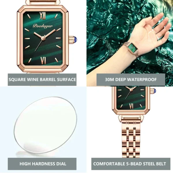 POEDAGAR 622 Unique Octagonal Jade Green Dial Watch