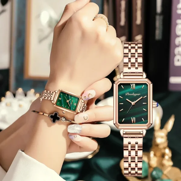 POEDAGAR 622 Unique Octagonal Jade Green Dial Watch