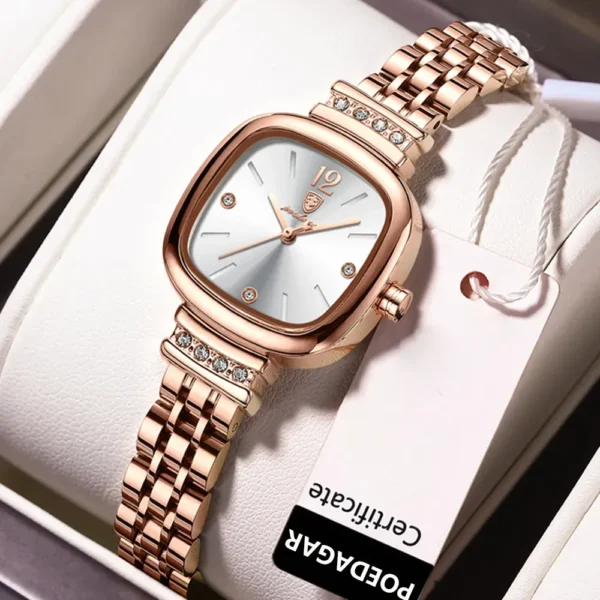 POEDAGAR 710 Women's Square Watch with Diamond Accents