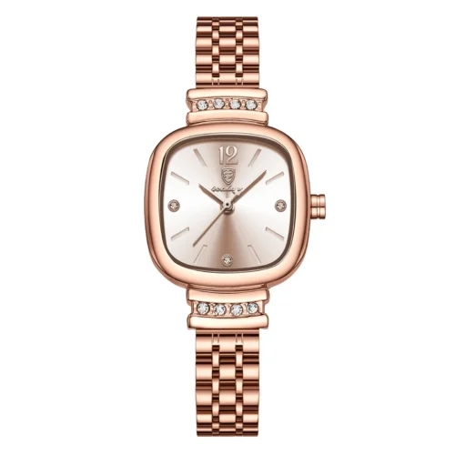 POEDAGAR 710 Women's Square Watch with Diamond Accents