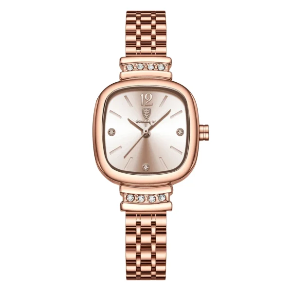 POEDAGAR 710 Women's Square Watch with Diamond Accents