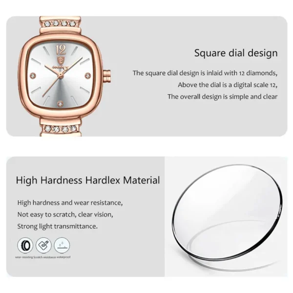 POEDAGAR 710 Women's Square Watch with Diamond Accents