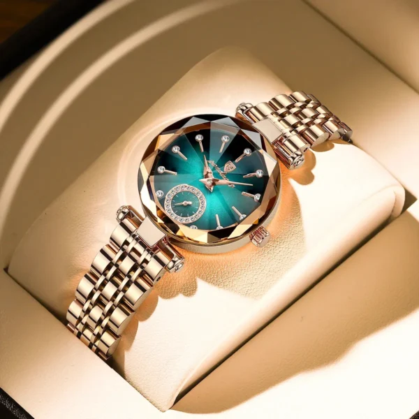 POEDAGAR 719 Women's Faceted Watch with Diamond Accent