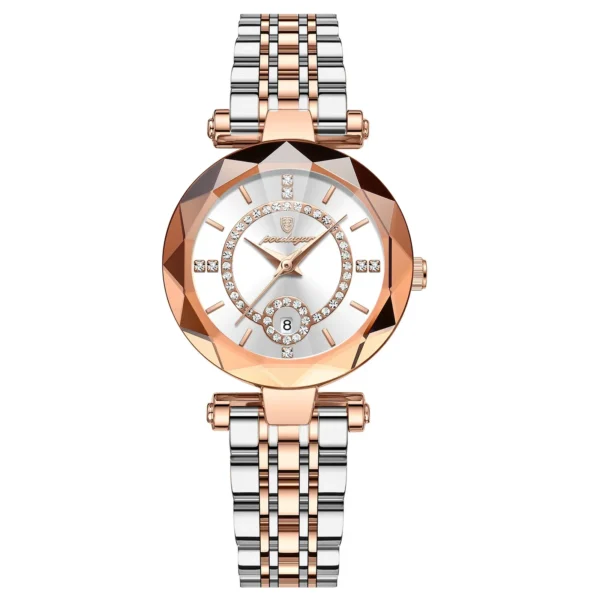 POEDAGAR-726-White.webp POEDAGAR 726 Elegant Watch with Rose Gold Accents