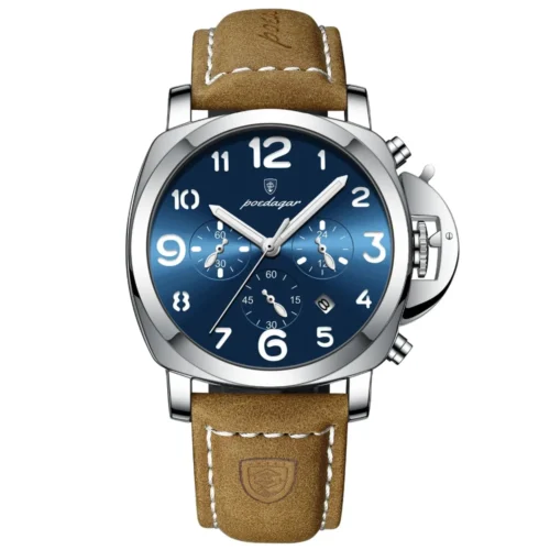 POEDAGAR 859 Sporty Chronograph Leather Strap Watch