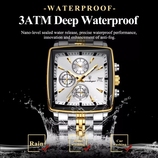 POEDAGAR 866 Chronograph Square Men's Watch