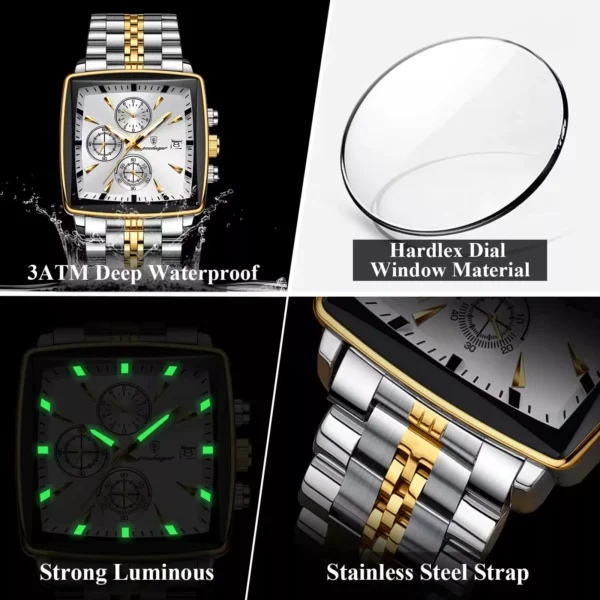 POEDAGAR 866 Chronograph Square Men's Watch