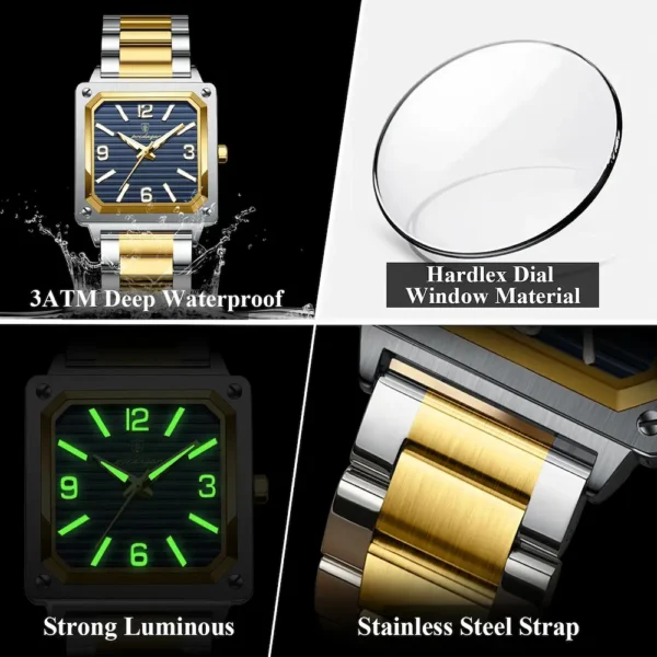 POEDAGAR 870 Modern Square Luminous Men's Watch
