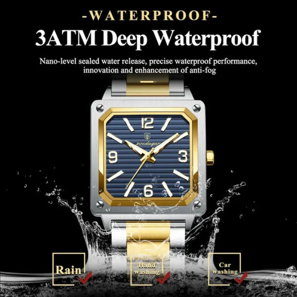 POEDAGAR 870 Modern Square Luminous Men's Watch