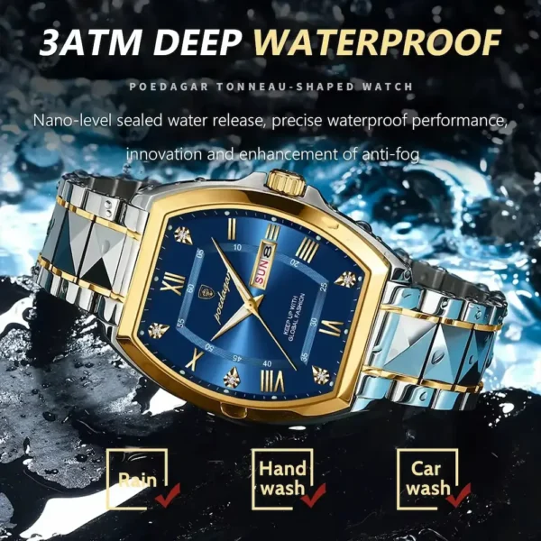 POEDAGAR 958 Tonneau Stainless Steel Men's Watch