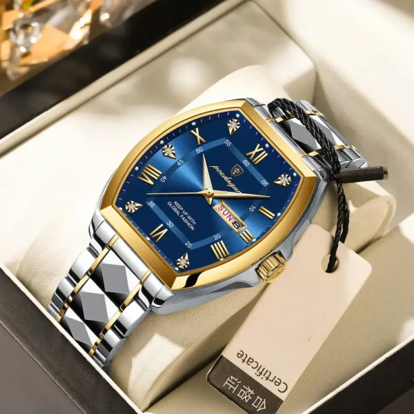 POEDAGAR 958 Tonneau Stainless Steel Men's Watch