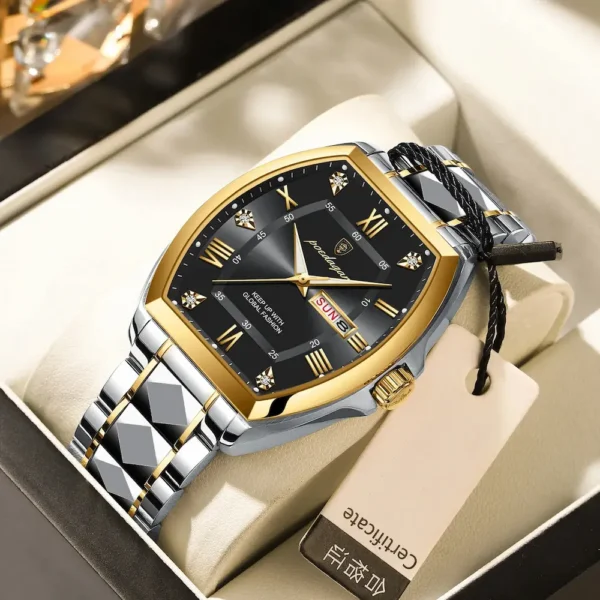 POEDAGAR 958 Tonneau Stainless Steel Men's Watch
