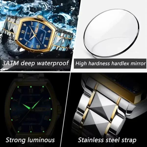 POEDAGAR 958 Tonneau Stainless Steel Men's Watch
