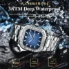POEDAGAR 975 Modern Square Watch with Diamond Bezel