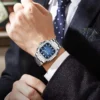 POEDAGAR 975 Modern Square Watch with Diamond Bezel