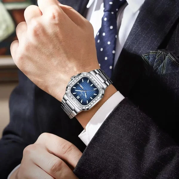 POEDAGAR 975 Modern Square Watch with Diamond Bezel