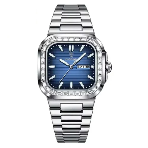 POEDAGAR 975 Modern Square Watch with Diamond Bezel