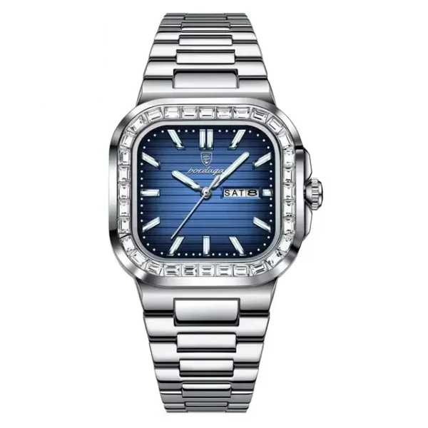POEDAGAR 975 Modern Square Watch with Diamond Bezel