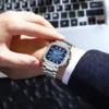 POEDAGAR 975 Modern Square Watch with Diamond Bezel
