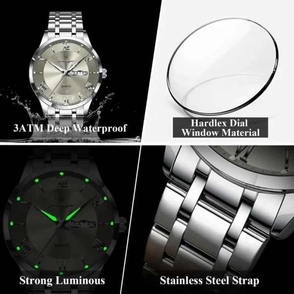 POEDAGAR 978 Men's Two-Tone Watch with Date and Day Display