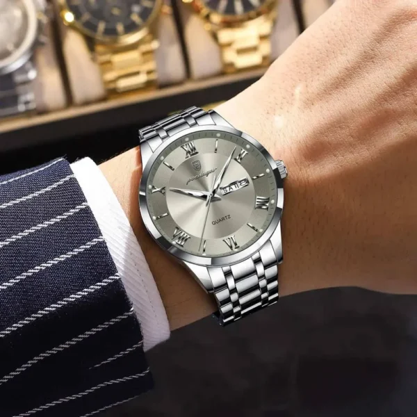 POEDAGAR 978 Men's Two-Tone Watch with Date and Day Display