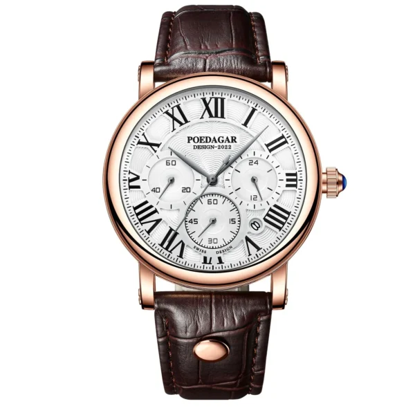 POEDAGAR-986-Rose-Gold-White.webp POEDAGAR 986 Men's Classic Chronograph Watch